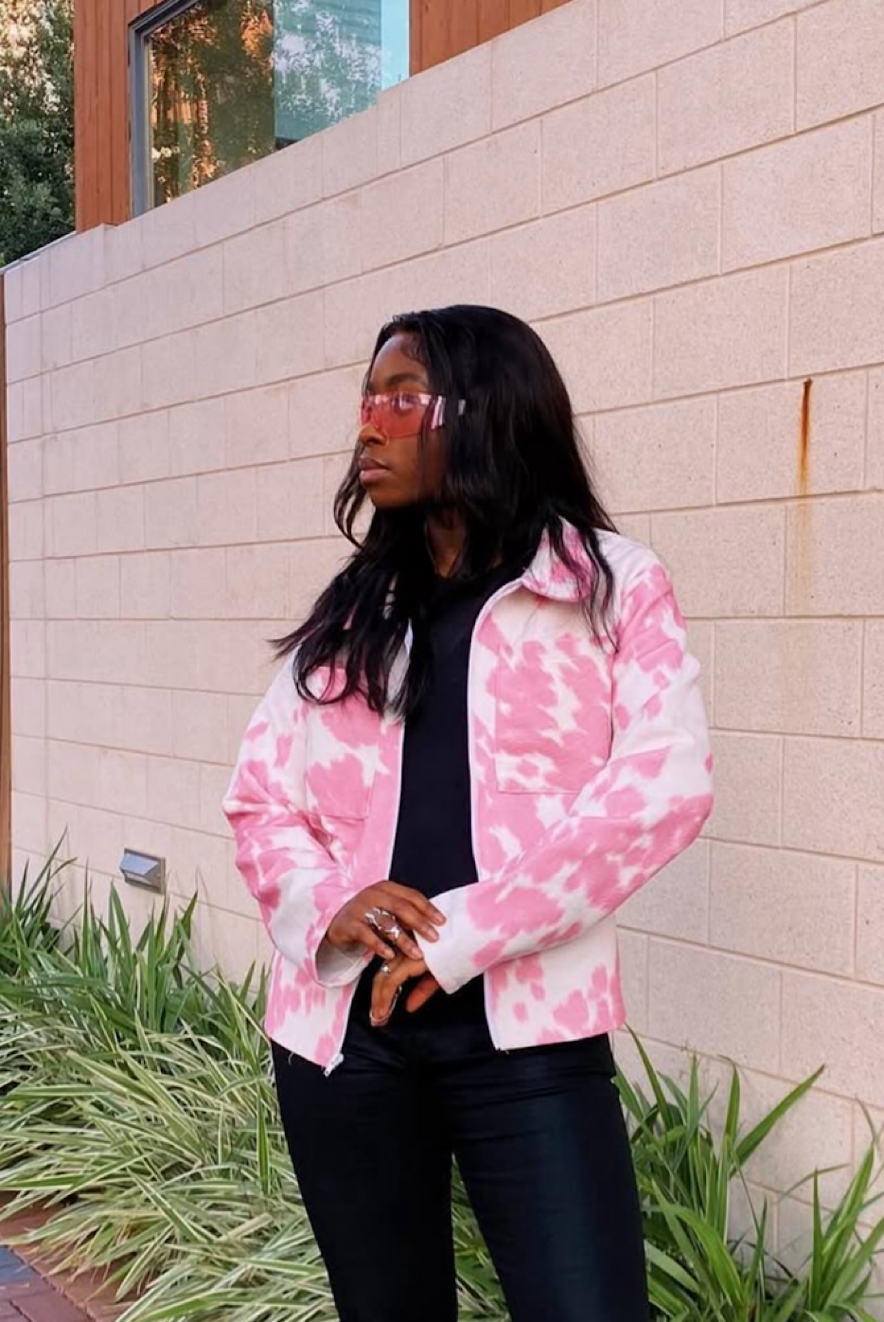 Suede pink cow print jacket