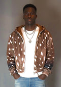 Double hooded deer print fleece pullover