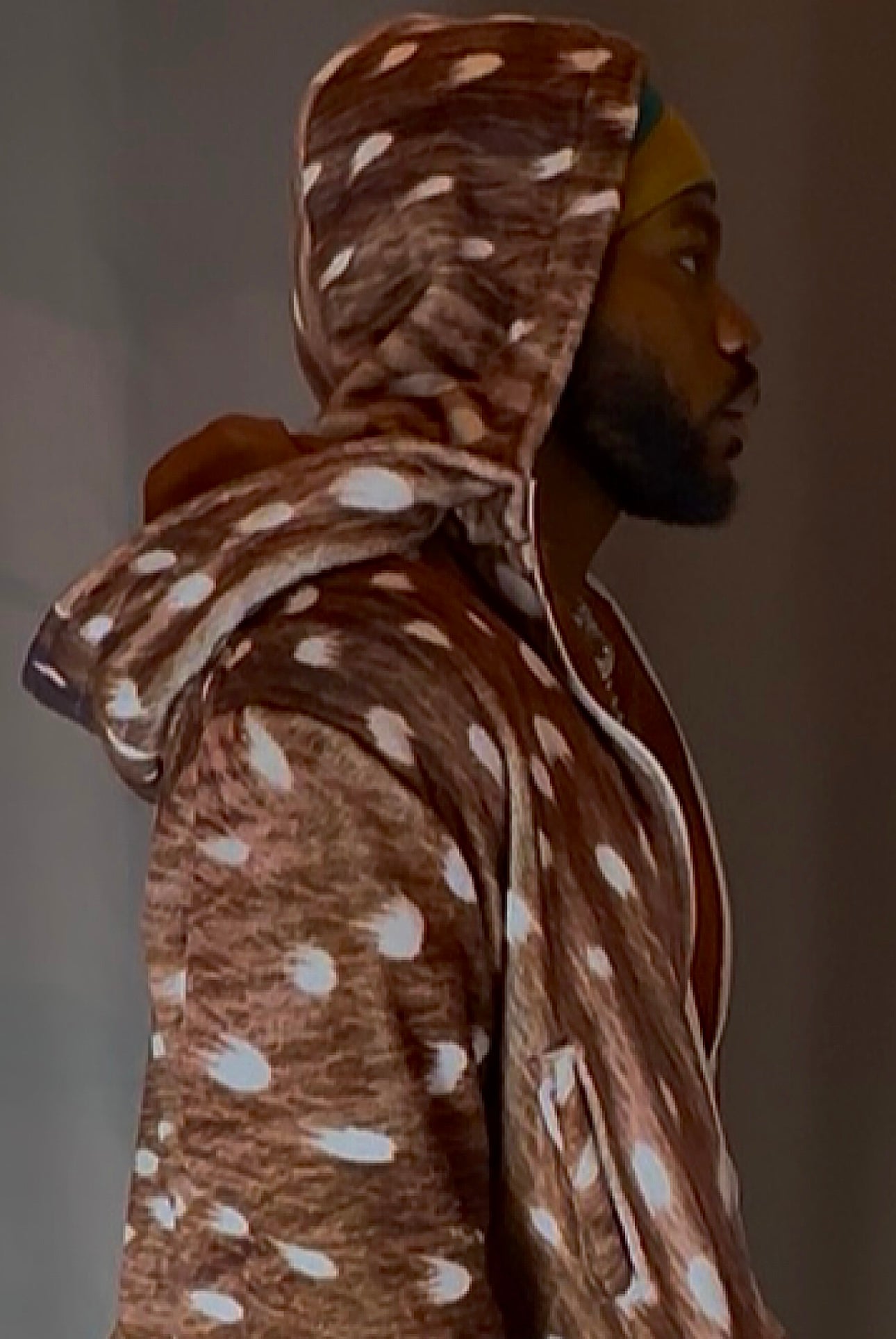 Double hooded deer print fleece pullover